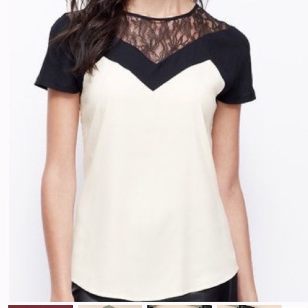 Ann Taylor white and black top with lace detail